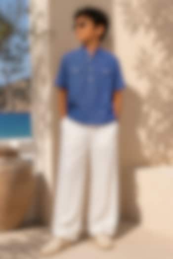 White Linen Pant Set For Boys by DIERMEISS BY THE DRAGON LADY KIDS at Pernia's Pop Up Shop