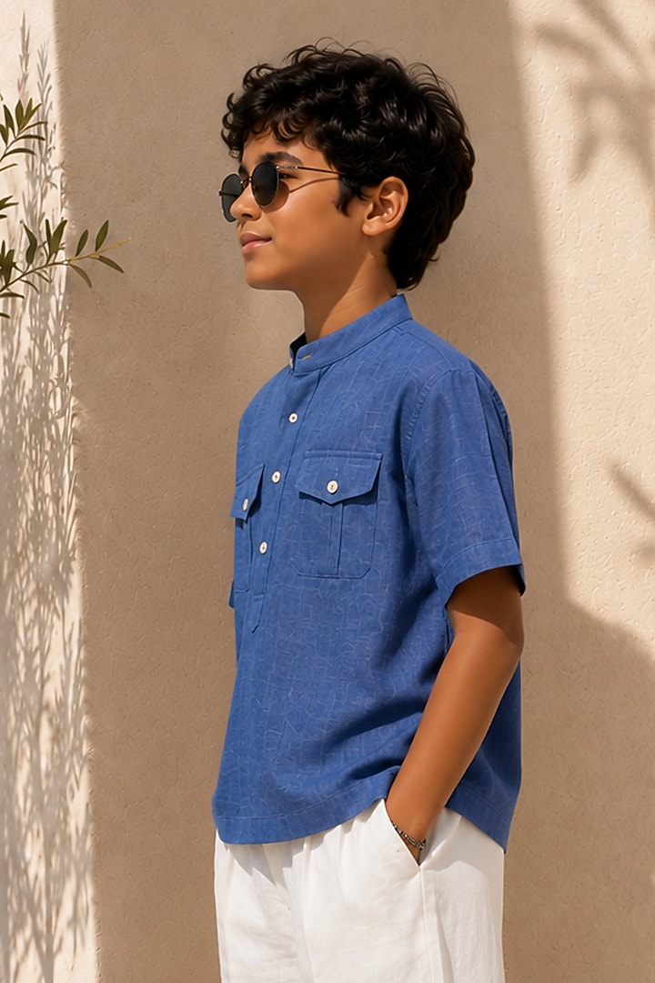 White Linen Pant Set For Boys by DIERMEISS BY THE DRAGON LADY KIDS at Pernia's Pop Up Shop