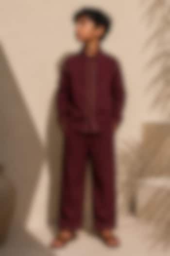 Deep Burgundy Cotton Co-Ord Set For Boys by DIERMEISS BY THE DRAGON LADY KIDS at Pernia's Pop Up Shop