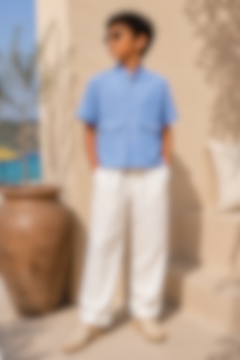 Ivory Linen Pant Set For Boys by DIERMEISS BY THE DRAGON LADY KIDS at Pernia's Pop Up Shop