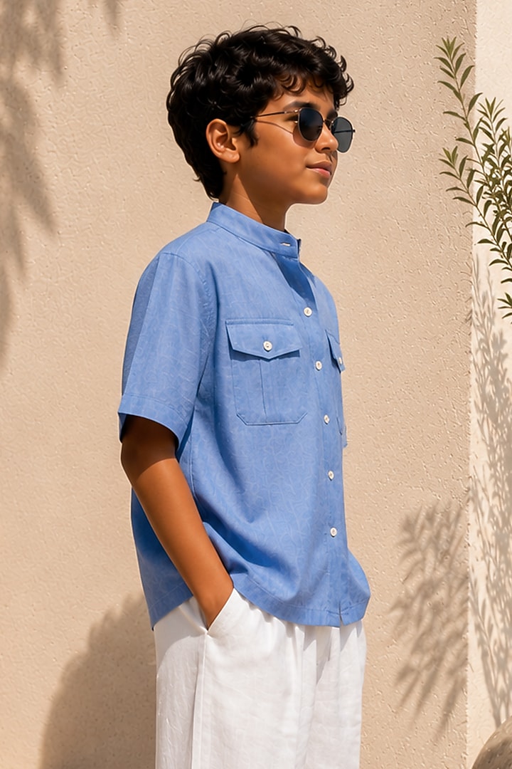 Ivory Linen Pant Set For Boys by DIERMEISS BY THE DRAGON LADY KIDS at Pernia's Pop Up Shop