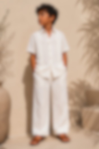 Ivory Linen Co-Ord Set For Boys by DIERMEISS BY THE DRAGON LADY KIDS at Pernia's Pop Up Shop