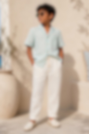 Ivory Linen Pant Set For Boys by DIERMEISS BY THE DRAGON LADY KIDS at Pernia's Pop Up Shop