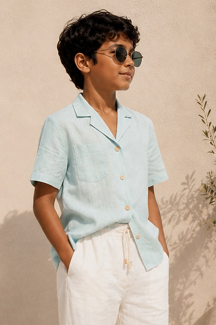 Ivory Linen Pant Set For Boys by DIERMEISS BY THE DRAGON LADY KIDS at Pernia's Pop Up Shop