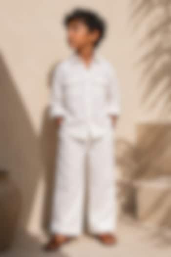 Ivory Linen Co-Ord Set For Boys by DIERMEISS BY THE DRAGON LADY KIDS at Pernia's Pop Up Shop