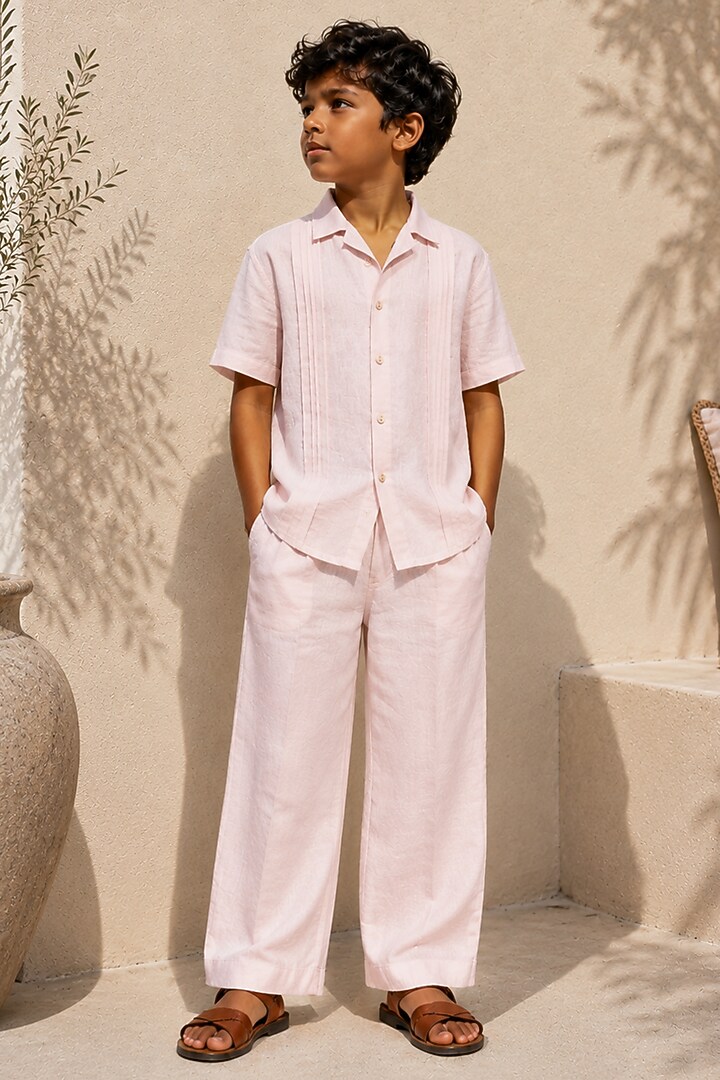 Blush Pink Linen Co-Ord Set For Boys by DIERMEISS BY THE DRAGON LADY KIDS at Pernia's Pop Up Shop