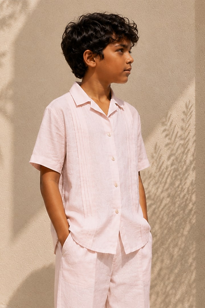 Blush Pink Linen Co-Ord Set For Boys by DIERMEISS BY THE DRAGON LADY KIDS at Pernia's Pop Up Shop