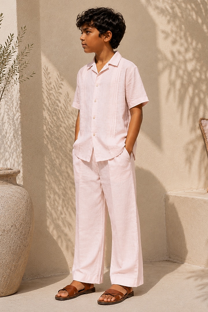 Blush Pink Linen Co-Ord Set For Boys by DIERMEISS BY THE DRAGON LADY KIDS at Pernia's Pop Up Shop