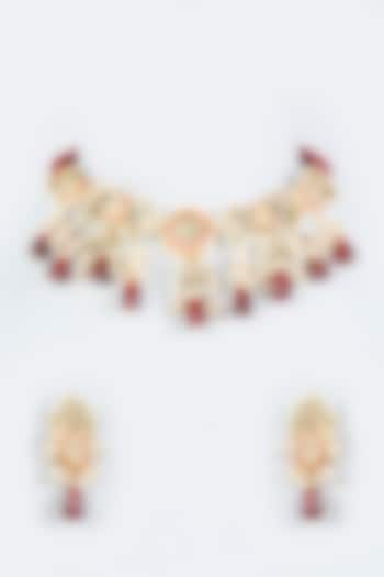 Gold Finish Kundan Polki Necklace Set by Dugran By Dugristyle