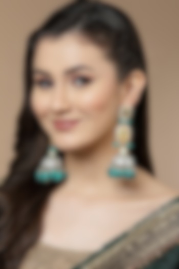 Gold Finish Kundan Polki & American Diamond Jhumka Earrings by Dugran By Dugristyle at Pernia's Pop Up Shop