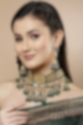 Gold Finish Kundan Polki & American Diamond Jhumka Earrings by Dugran By Dugristyle at Pernia's Pop Up Shop