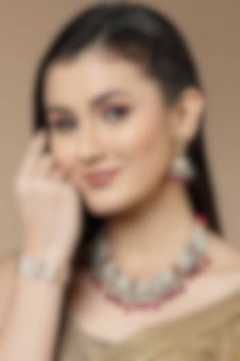 Gold Finish Kundan Polki & American Diamond Jhumka Earrings by Dugran By Dugristyle at Pernia's Pop Up Shop