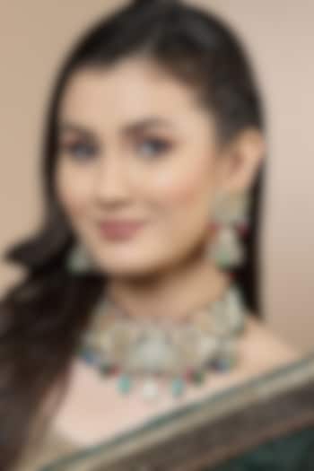 Gold Finish Kundan Polki & American Diamond Jhumka Earrings by Dugran By Dugristyle at Pernia's Pop Up Shop