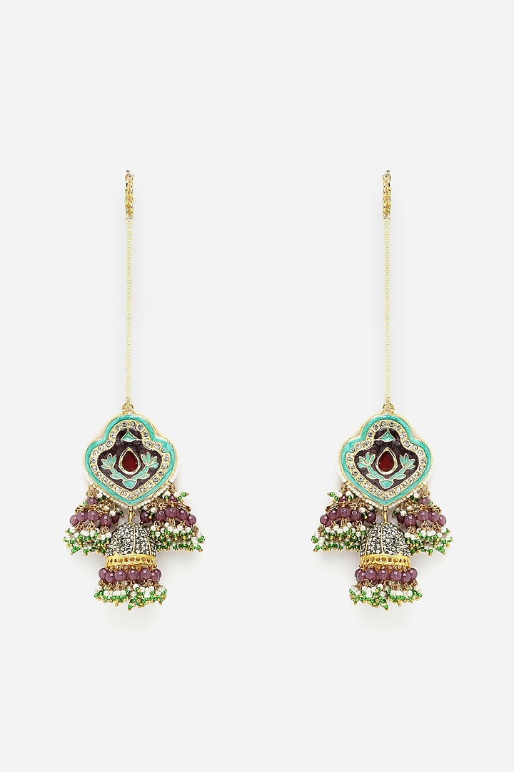 Gold Finish American Diamond & Pearl Jhumka Earrings by Dugran By Dugristyle at Pernia's Pop Up Shop