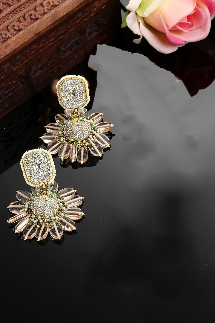 Gold Finish American Diamond & Pearl Jhumka Earrings by Dugran By Dugristyle at Pernia's Pop Up Shop