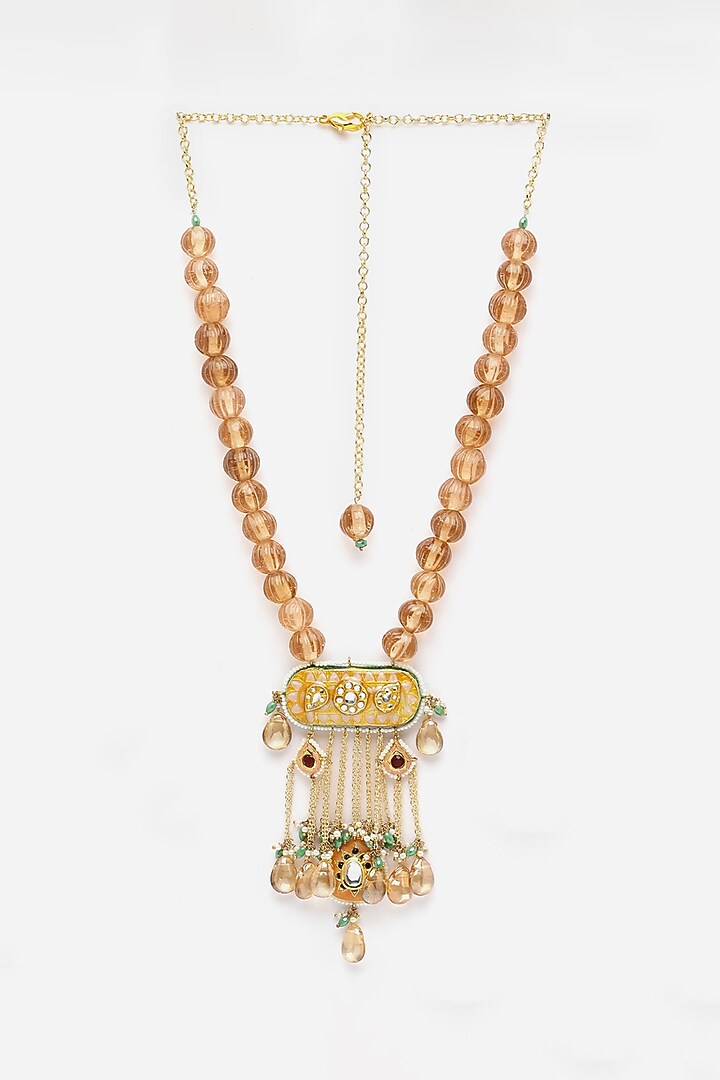 Gold Finish Kundan Polki & Pearl Haar Necklace by Dugran By Dugristyle at Pernia's Pop Up Shop