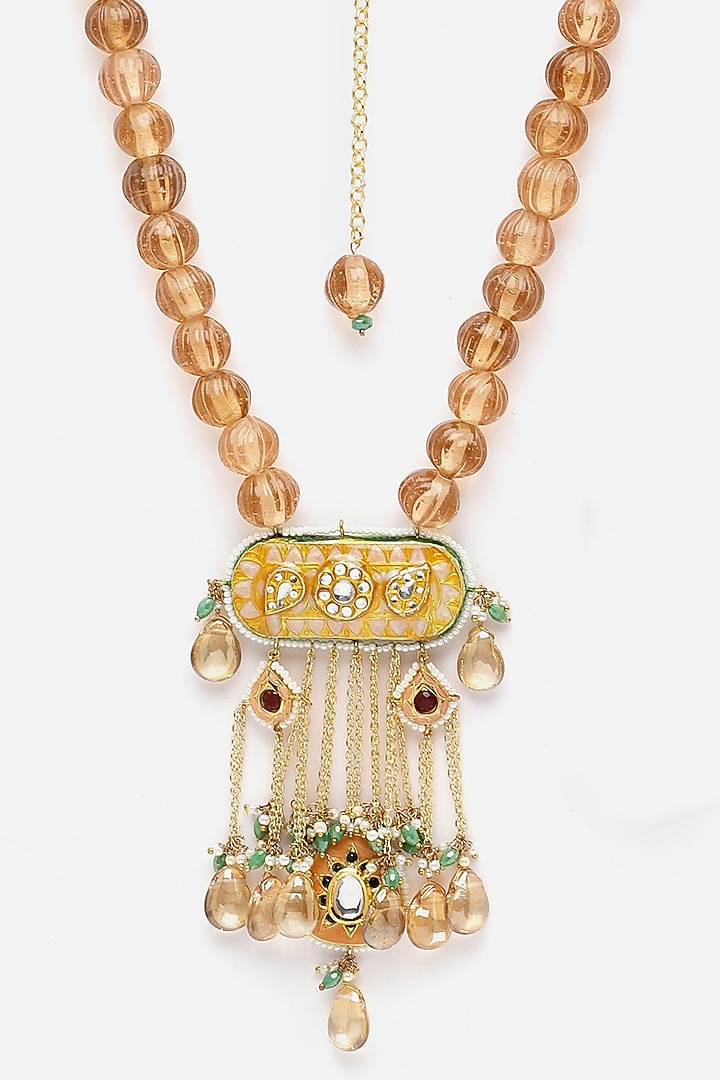 Gold Finish Kundan Polki & Pearl Haar Necklace by Dugran By Dugristyle at Pernia's Pop Up Shop