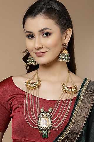 Gold Finish Kundan Polki & Pearl Haar Necklace by Dugran By Dugristyle