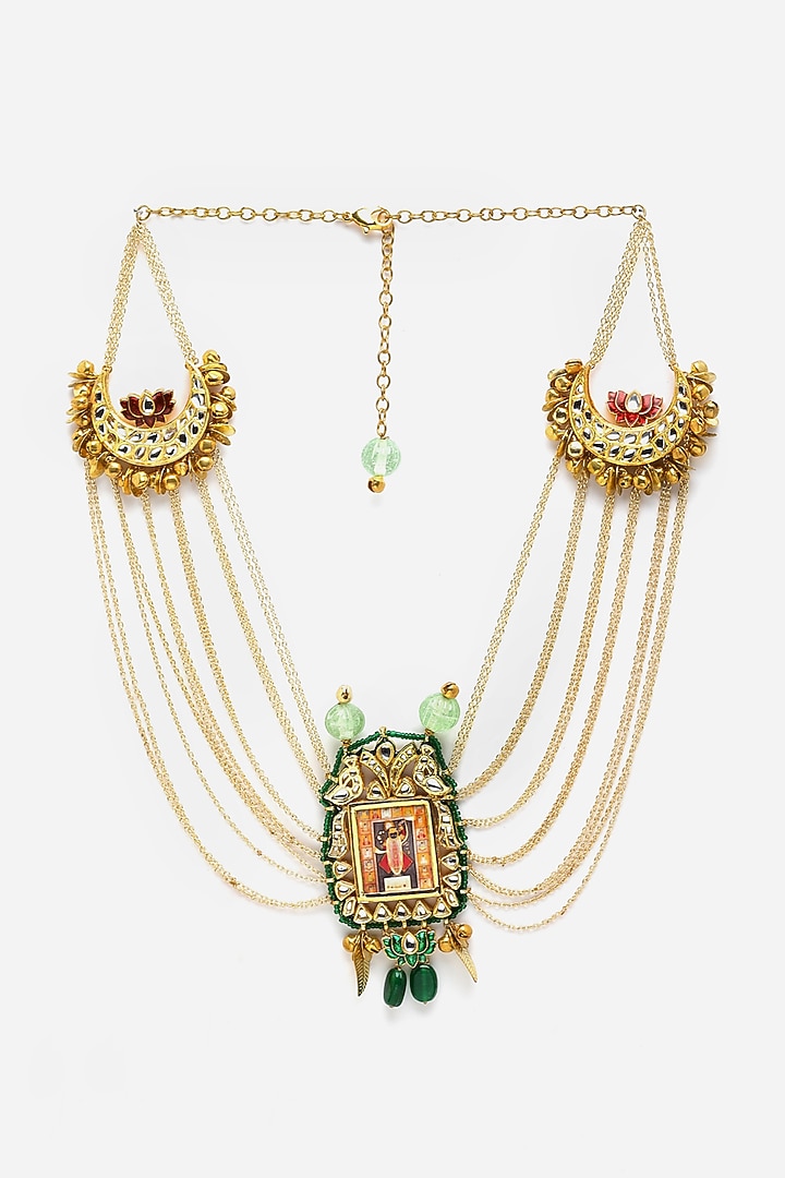 Gold Finish Kundan Polki & Pearl Haar Necklace by Dugran By Dugristyle at Pernia's Pop Up Shop