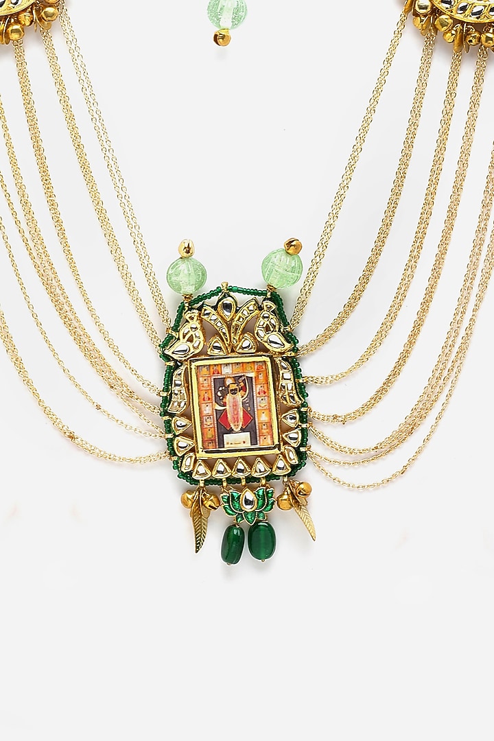 Gold Finish Kundan Polki & Pearl Haar Necklace by Dugran By Dugristyle at Pernia's Pop Up Shop