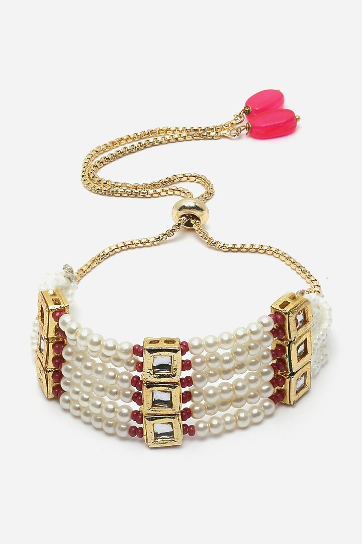Gold Finish Kundan Polki & Pearl Necklace Set by Dugran By Dugristyle at Pernia's Pop Up Shop