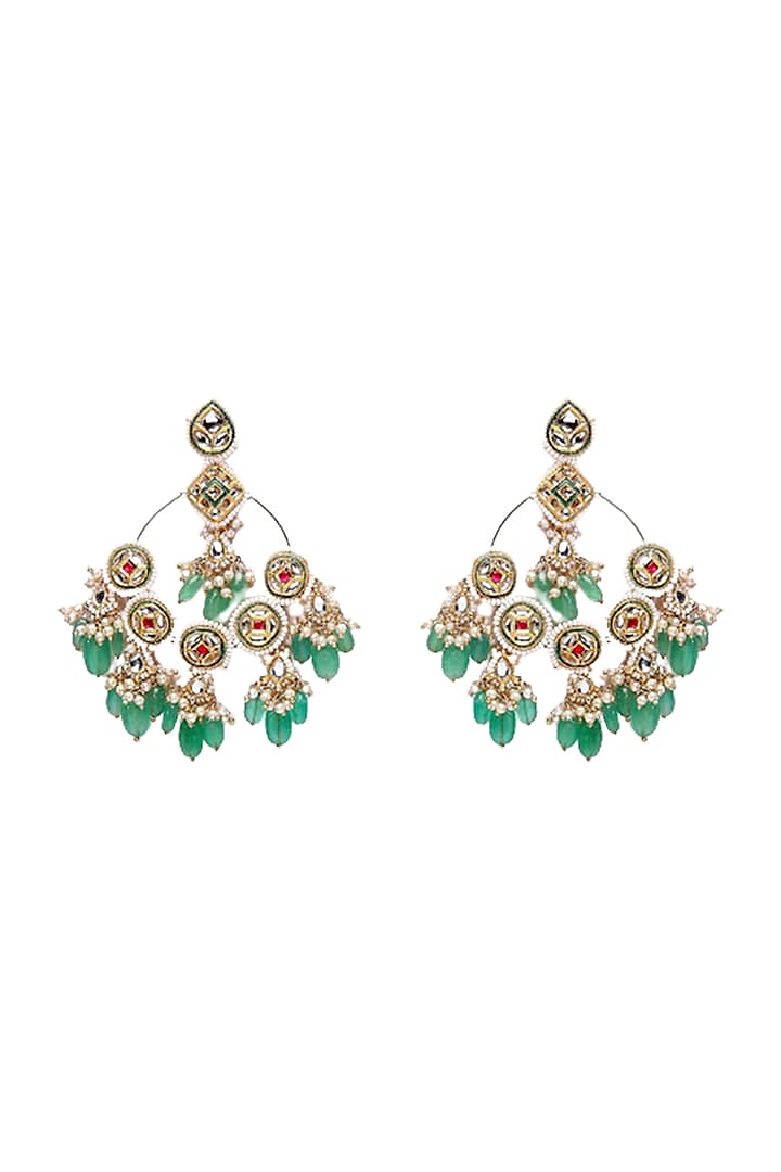 Gold Finish Faux Emeralds Chandbali Earrings by Dugran By Dugristyle
