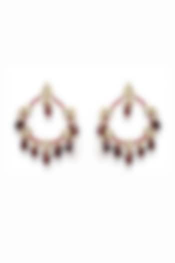 Gold Finish Kundan Polki & Faux Ruby Chandbali Earrings by Dugran By Dugristyle