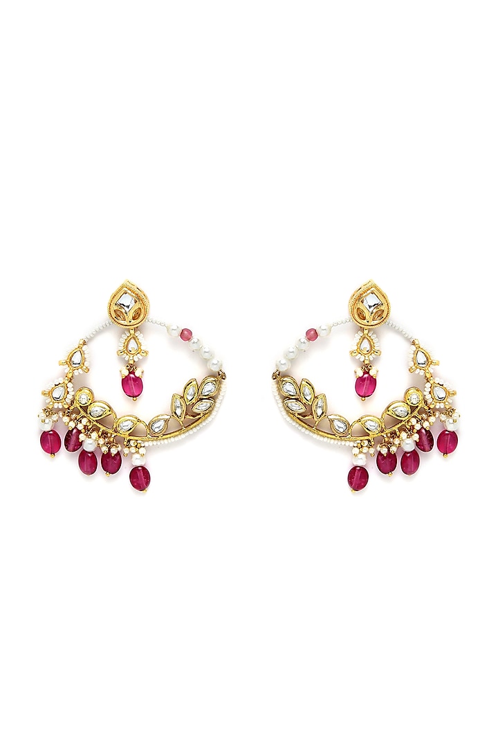 Gold Finish Pink Sapphire Chandbali Earrings by Dugran By Dugristyle