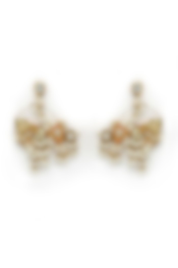 Gold Finish Kundan Polki & Natural Stones Chandbali Earrings by Dugran By Dugristyle