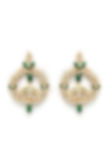Gold Finish Chandbali Earrings With Faux Emeralds by Dugran By Dugristyle