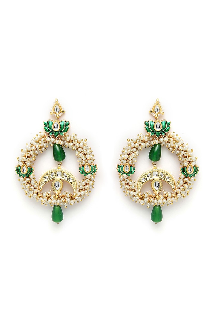 Gold Finish Chandbali Earrings With Faux Emeralds by Dugran By Dugristyle