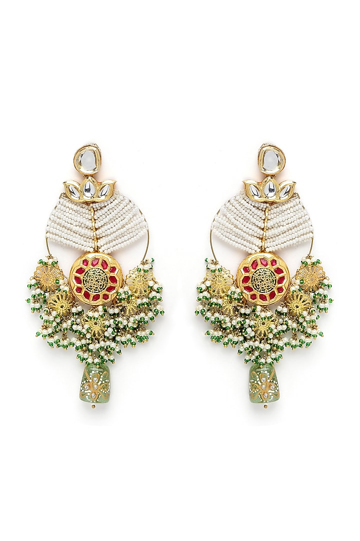 Gold Finish Faux Emeralds Chandbali Earrings In Mixed Metal by Dugran By Dugristyle