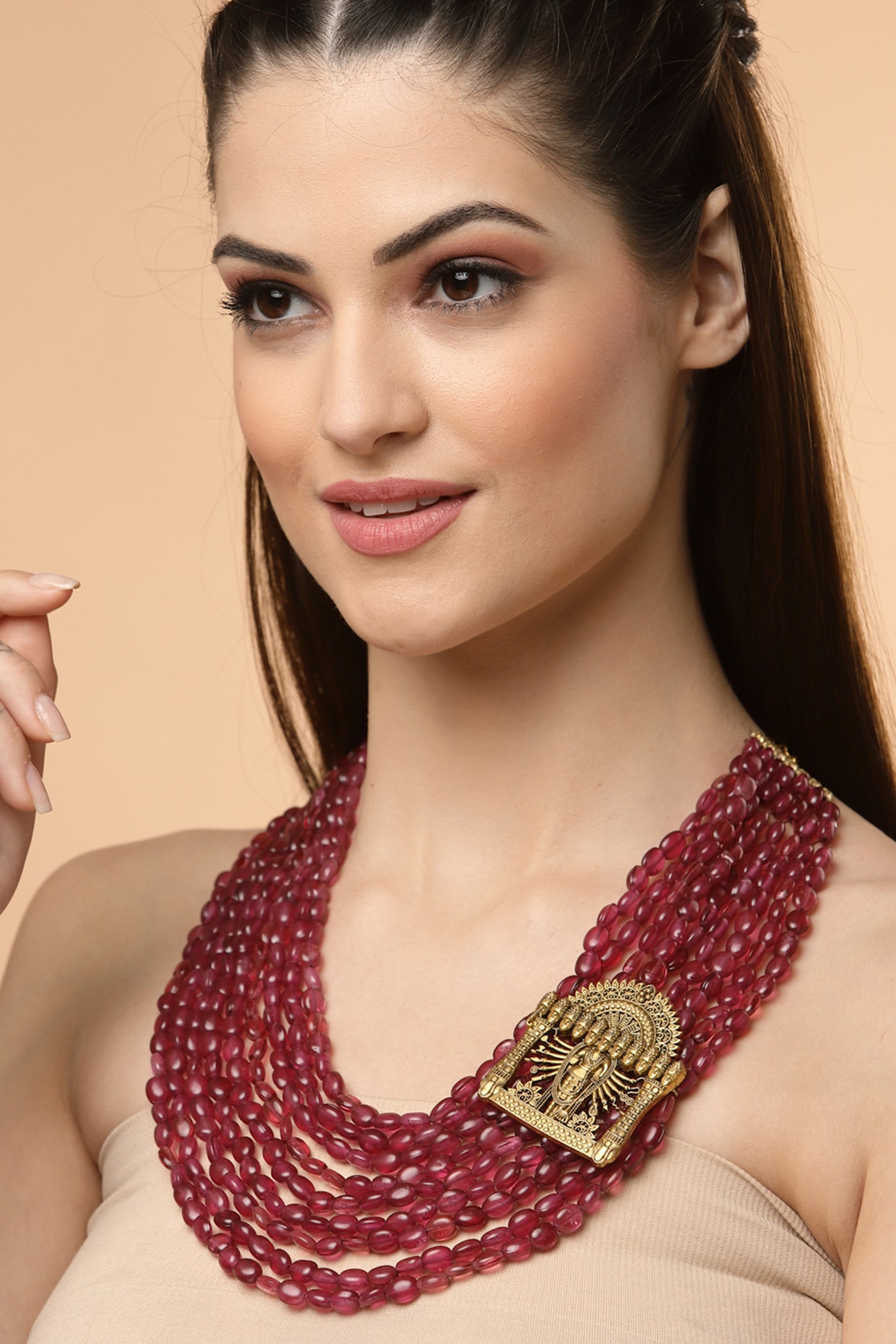 Gold Finish Faux Ruby Necklace In Sterling Silver by Dugran By Dugristyle at Pernia s Pop Up Shop