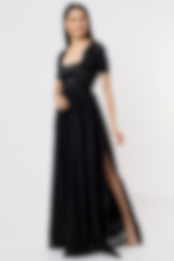 Black Crepe Silk Gown by Debarun at Pernia's Pop Up Shop