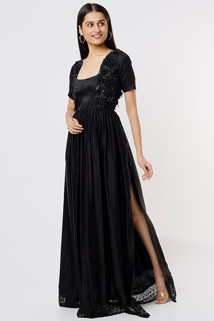 Black Crepe Silk Gown by Debarun at Pernia's Pop Up Shop