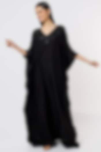 Black Dola Silk Kaftan by Debarun at Pernia's Pop Up Shop