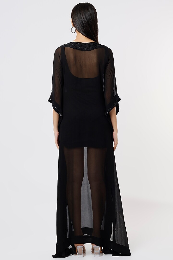 Black Georgette Kaftan Set by Debarun at Pernia's Pop Up Shop