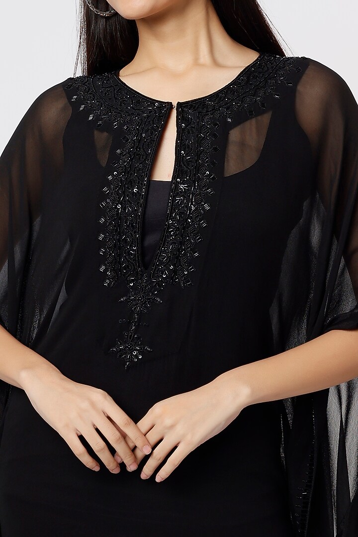 Black Georgette Kaftan Set by Debarun at Pernia's Pop Up Shop