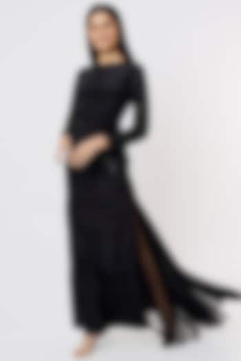 Black Embroidered Maxi Dress by Debarun