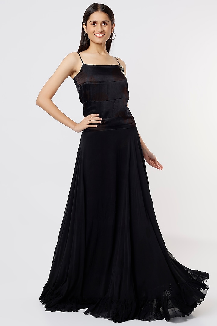 Black Georgette Maxi Dress by Debarun