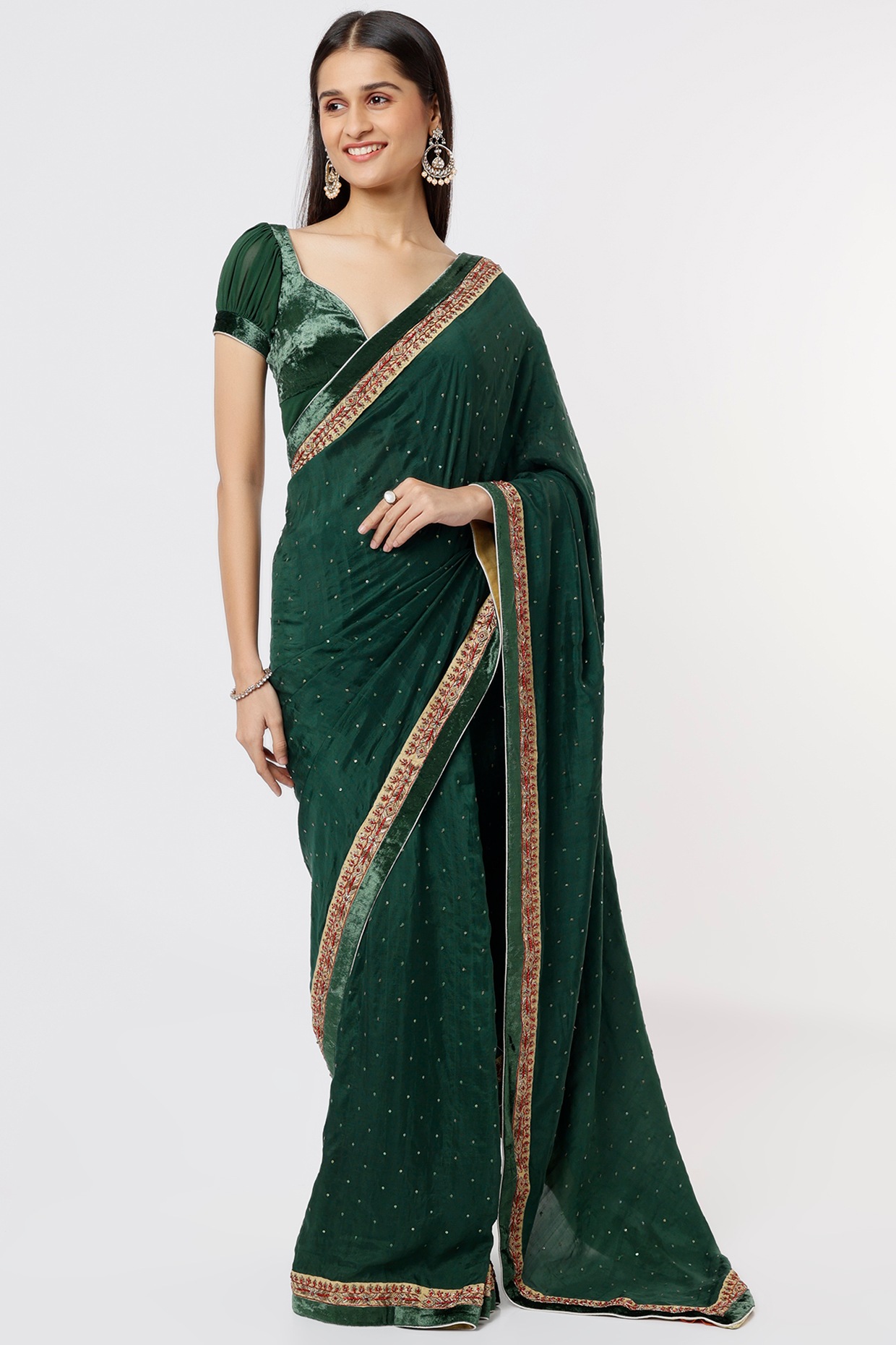 Spicy Green Sari Saree With White Pearl Work Indian Ethnic Lehenga Fabric  Jaqard | eBay