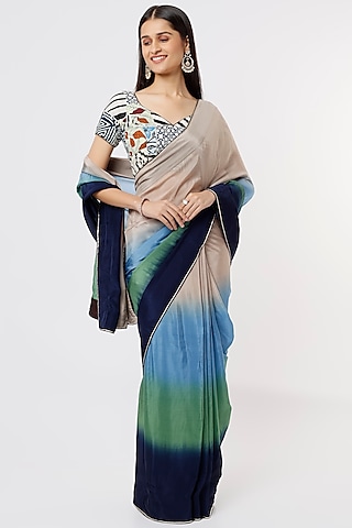 Blue Haze French Chantilly Lace Saree With Hand Embroidered Blouse –  Talking Threads