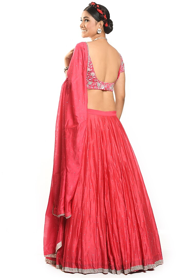 Pink Chanderi Wedding Lehenga Set by Debarun at Pernia's Pop Up Shop