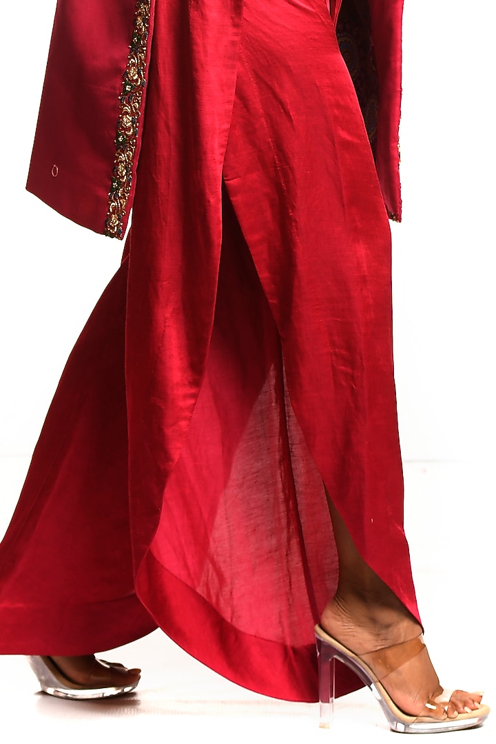 Magenta Embroidered Jacket Set by Debarun at Pernia's Pop Up Shop