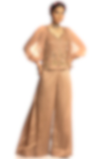 Beige Silk Pant Set by Debarun at Pernia's Pop Up Shop