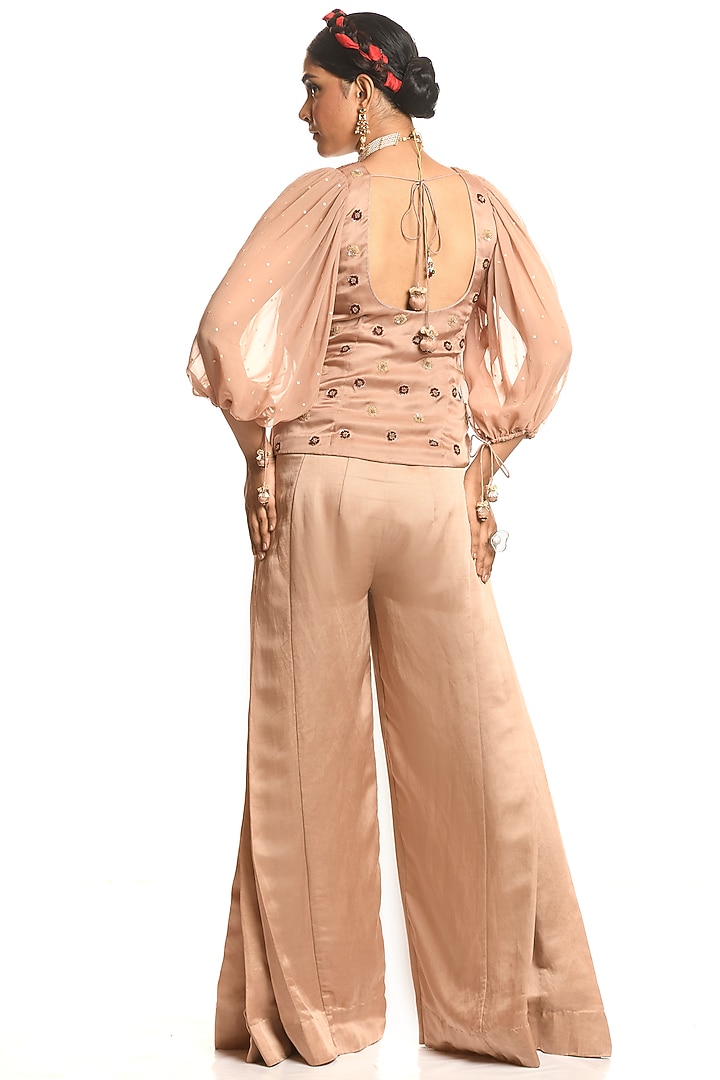 Beige Silk Pant Set by Debarun at Pernia's Pop Up Shop