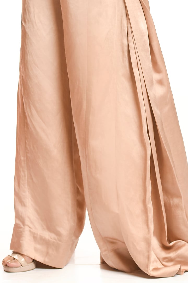 Beige Silk Pant Set by Debarun at Pernia's Pop Up Shop