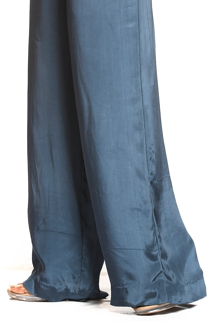 Blue-Grey Embroidered Blazer Set by Debarun at Pernia's Pop Up Shop