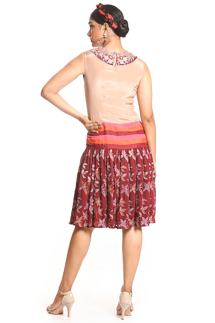 Beige & Burgundy Embroidered Tunic by Debarun at Pernia's Pop Up Shop
