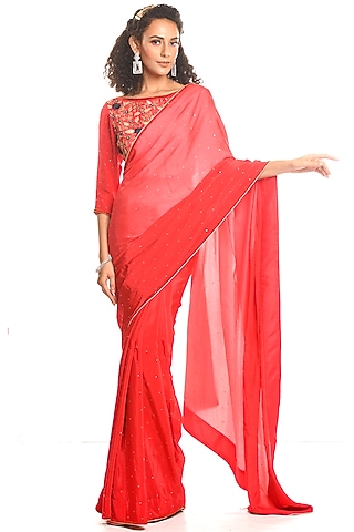 Pink Silk Saree Set by Debarun